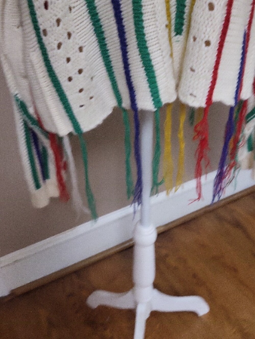 DAVI & DANI Cream Fringe Crewneck Sweater with Multicolor Stripes, Large - Picture 4 of 12